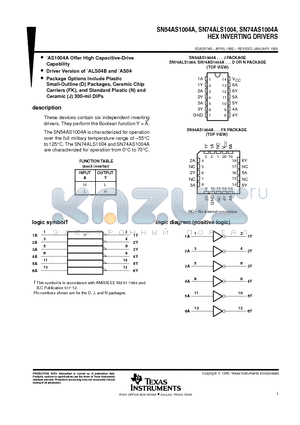 SN74AS1004A datasheet - HEX INVERTING DRIVERS