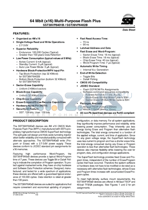 SST39VF6401B-70-4C-B1KE datasheet - 64 Mbit (x16) Multi-Purpose Flash Plus