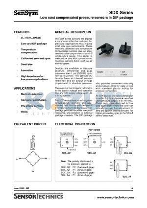 SDX01D4 datasheet - Low cost compensated pressure sensors in DIP package