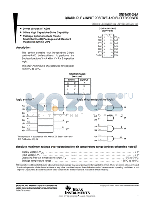 SN74AS1008AD datasheet - QUADRUPLE 2-INPUT POSITIVE-AND BUFFER/DRIVER