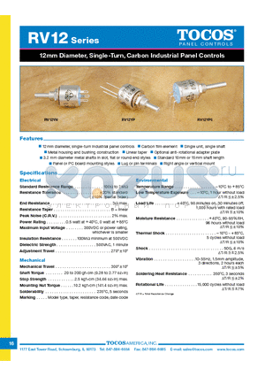 RV12YN10FB101M datasheet - 12mm Diameter, Single-Turn, Carbon Industrial Panel Controls