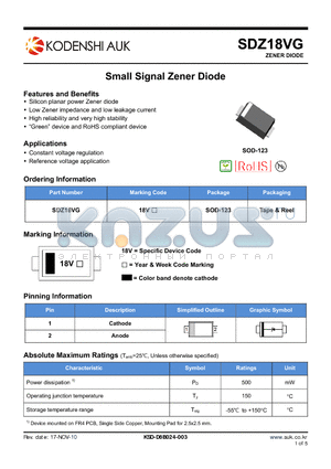 SDZ18VG datasheet - Small Signal Zener Diode