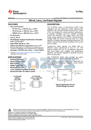 TLV70220PDBVT datasheet - 300-mA, Low-IQ, Low-Dropout Regulator