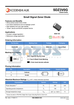 SDZ3V0G datasheet - Small Signal Zener Diode