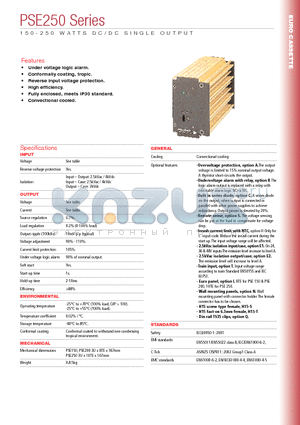 PSE150110-15 datasheet - 150 - 250 WATTS DC/DC SINGLE OUTPUT