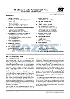 SST39WF1601 datasheet - 16 Mbit (x16) Multi-Purpose Flash Plus