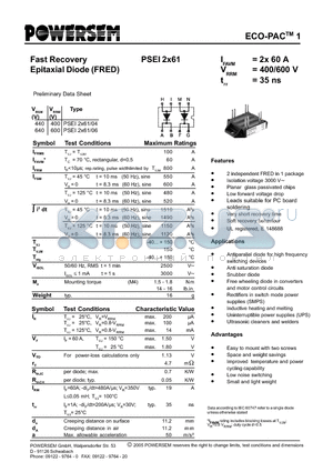 PSEI2X61-0406 datasheet - Fast Recovery Epitaxial Diode (FRED)