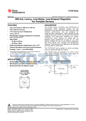 TLV707185DQNT datasheet - 200-mA, Low-IQ, Low-Noise, Low-Dropout Regulator for Portable Devices