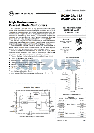UC2843AD datasheet - HIGH PERFORMANCE CURRENT MODE CONTROLLERS