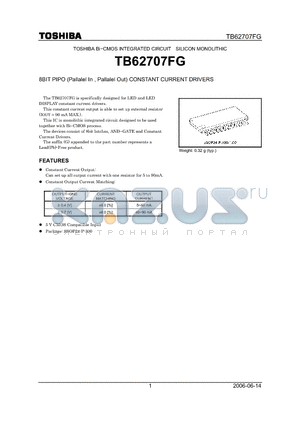 TB62707FG datasheet - 8BIT PIPO (Pallalel In , Pallalel Out) CONSTANT CURRENT DRIVERS