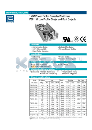 PSF151-150C datasheet - 150W Power Factor Corrected Switchers