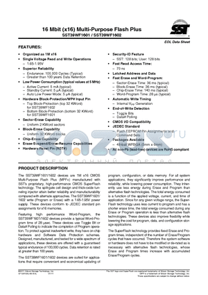 SST39WF1601_11 datasheet - 16 Mbit (x16) Multi-Purpose Flash Plus