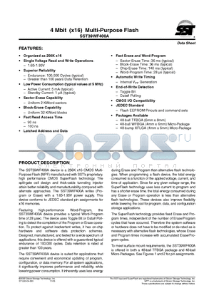 SST39WF400A-90-4C-C1QE datasheet - 4 Mbit (x16) Multi-Purpose Flash