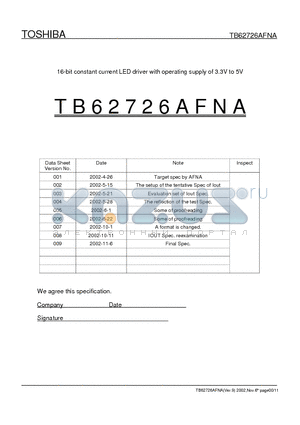 TB62726AFNA datasheet - 16-bit constant current LED driver with operating supply of 3.3V to 5V