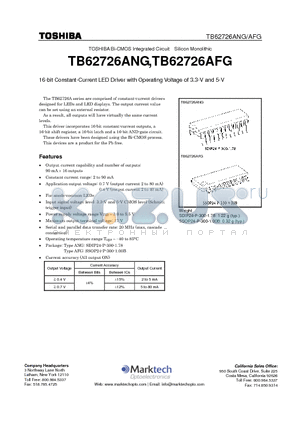 TB62726AFG datasheet - 16-bit Constant-Current LED Driver with Operating Voltage of 3.3-V and 5-V