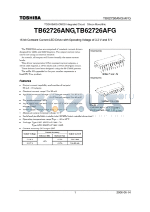 TB62726ANG datasheet - 16-bit Constant-Current LED Driver with Operating Voltage of 3.3-V and 5-V