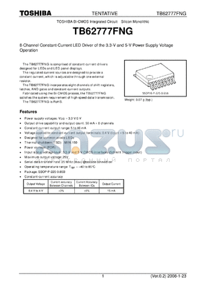 TB62777FNG datasheet - 8-Channel Constant-Current LED Driver of the 3.3-V and 5-V Power Supply Voltage Operation