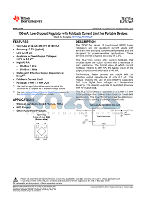 TLV71713PDQNT datasheet - 150-mA, Low-Dropout Regulator with Foldback Current Limit for Portable Devices