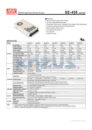 SE-450-15 datasheet - 450W Single Output Power Supply