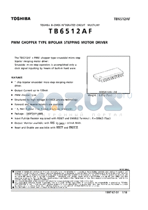 TB6512AF datasheet - PWM CHOPPER TYPE BIPOLAR STEPPING MOTOR DRIVER