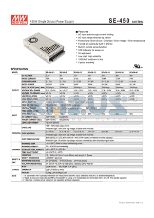 SE-450-24 datasheet - 450W Single Output Power Supply