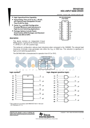 SN74AS1804 datasheet - HEX 2-INPUT NAND DRIVER