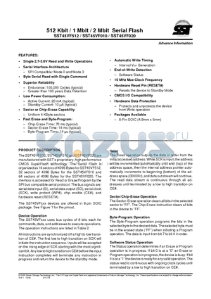 SST45VF010-10-4C-SA datasheet - 512 Kbit / 1 Mbit / 2 Mbit Serial Flash