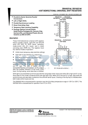 SN74AS194N datasheet - SN54AS181B SN74AS181A