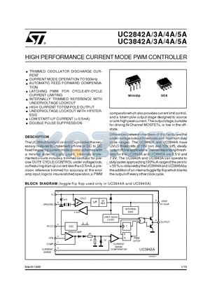 UC2845A datasheet - HIGH PERFORMANCE CURRENT MODE PWM CONTROLLER