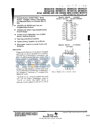 SN74AS230 datasheet - OCTAL BUFFERS AND LINE DRIVERS WITH 3-STATE OUTPUTS