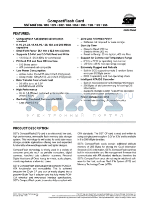 SST48CF256 datasheet - CompactFlash Card