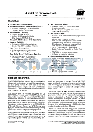 SST49LF004B datasheet - 4 Mbit LPC Firmware Flash