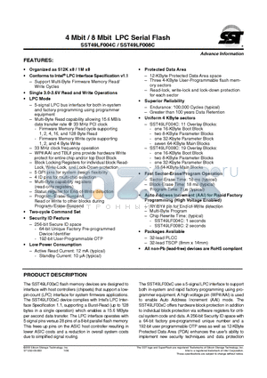 SST49LF004C datasheet - 4 Mbit / 8 Mbit LPC Serial Flash