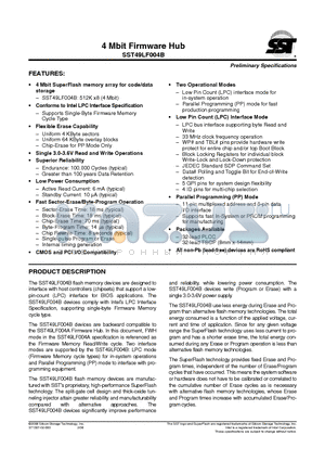 SST49LF004B-33-4C-NHE datasheet - 4 Mbit Firmware Hub