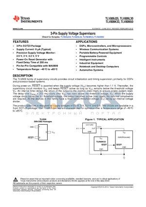 TLV809J25DBVR datasheet - 3-Pin Supply Voltage Supervisors