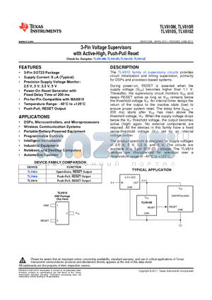 TLV810SDBZR datasheet - 3-Pin Voltage Supervisors with Active-High, Push-Pull Reset