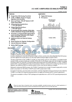 TLV990-13 datasheet - 3-V, 10-BIT, 13-MSPS AREA CCD ANALOG FRONT END