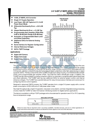 TLV987 datasheet - 3-V 10-BIT 27 MSPS AREA CCD SENSOR SIGNAL PROCESSOR