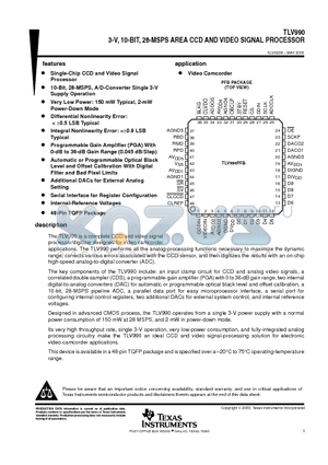 TLV990PFB datasheet - 3-V, 10-BIT, 28-MSPS AREA CCD AND VIDEO SIGNAL PROCESSOR