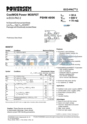 PSHM40/06 datasheet - CoolMOS Power MOSFET