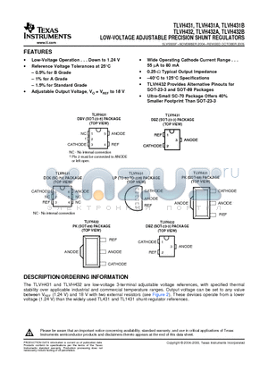 TLVH431ACDCKR datasheet - LOW-VOLTAGE ADJUSTABLE PRECISION SHUNT REGULATORS