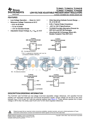 TLVH431ACDCKR datasheet - LOW-VOLTAGE ADJUSTABLE PRECISION SHUNT REGULATORS