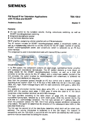 TBA130-2 datasheet - FM SOUND IF FOR TELEVISION APPLICATIONS WITH IC BUS AND SCART