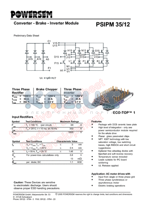 PSIPM35/12 datasheet - Converter - Brake - Inverter Module