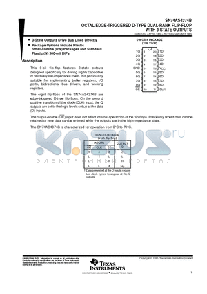 SN74AS4374B datasheet - OCTAL EDGE-TRIGGERED D-TYPE DUAL-RANK FLIP-FLOP WITH 3-STATE OUTPUTS