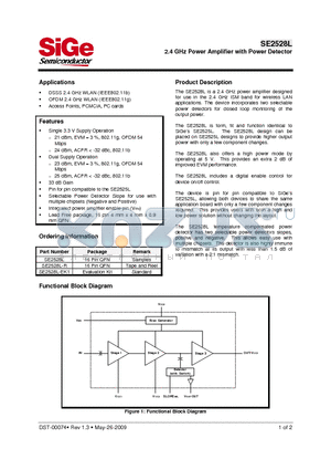 SE2528L datasheet - 2.4 GHz Power Amplifier with Power Detector