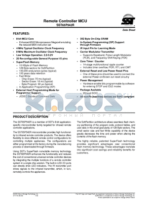 SST65P542R-8-C-SGE datasheet - Remote Controller MCU