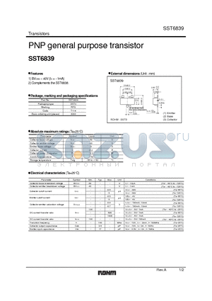 SST6839 datasheet - PNP general purpose transistor