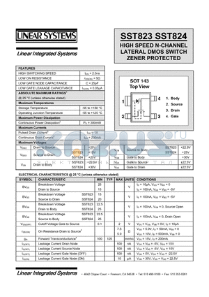 SST823 datasheet - HIGH SPEED N-CHANNEL LATERAL DMOS SWITCH ZENER PROTECTED