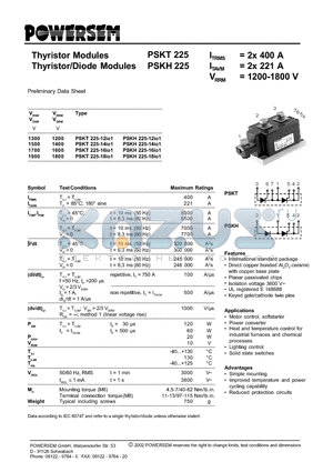 PSKT225 datasheet - Thyristor/Diode Modules